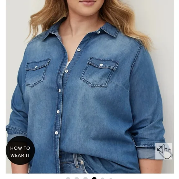 Torrid medium wash denim button-up shirt - Picture 4 of 14